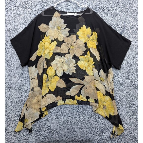 Susan Graver Sheer Floral Tunic Top Size XL Relaxed Coverup Flowy Fairy Yellow - Picture 1 of 12